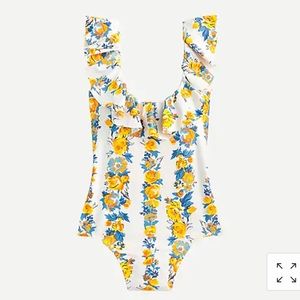 Ruffle scoop-back swimsuit in blossom stripe